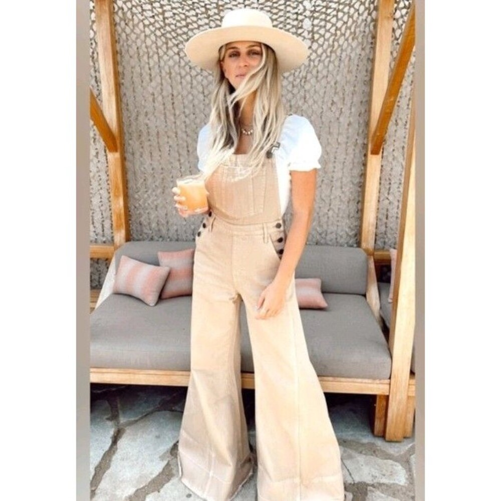 Show Me Your Mumu San Fran Overalls Tanline Wide Leg Flare Denim Women's Large